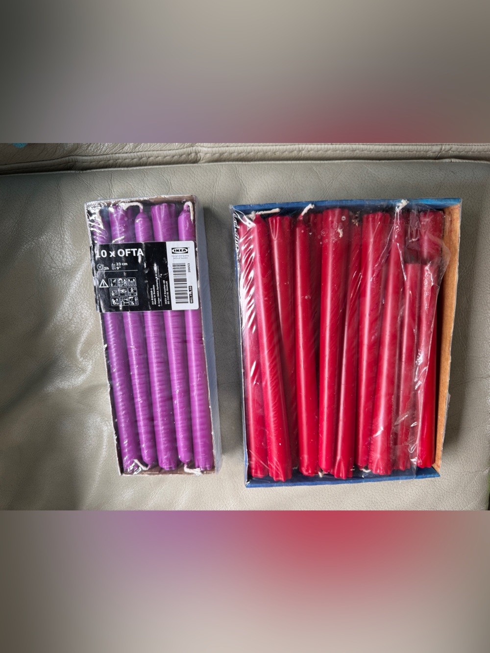 Ikea Purple and Red Taper Candles Jubla 9” & 5h